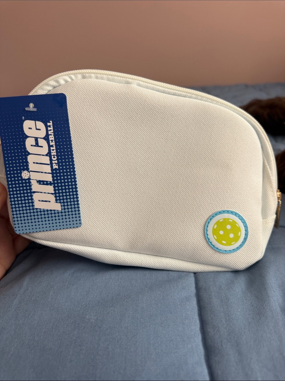 Prince White Kids Pouch with Lime Dot Accent